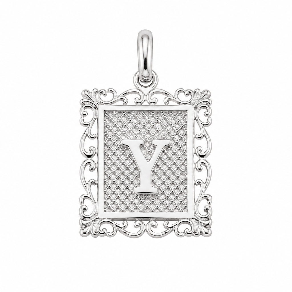 925 Sterling Silver DC Framed Initial Charm Pendant -SPP00103