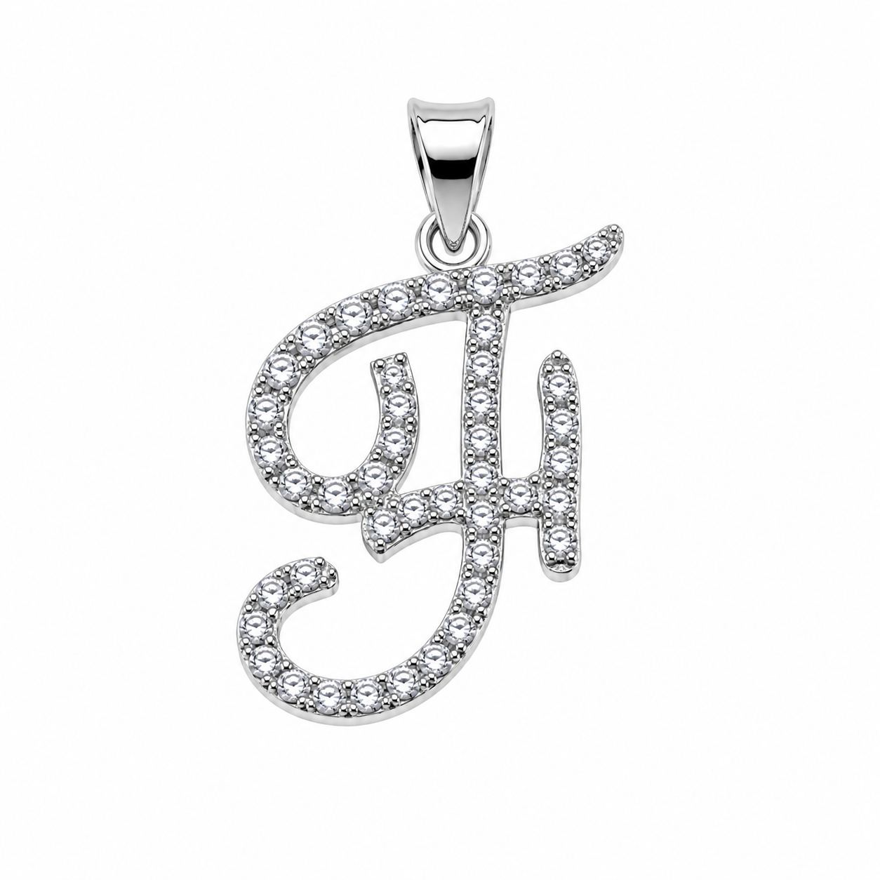 Rhodium Plated 925 Sterling Silver Cursive CZ Initial Charm Pendant -SPP00104
