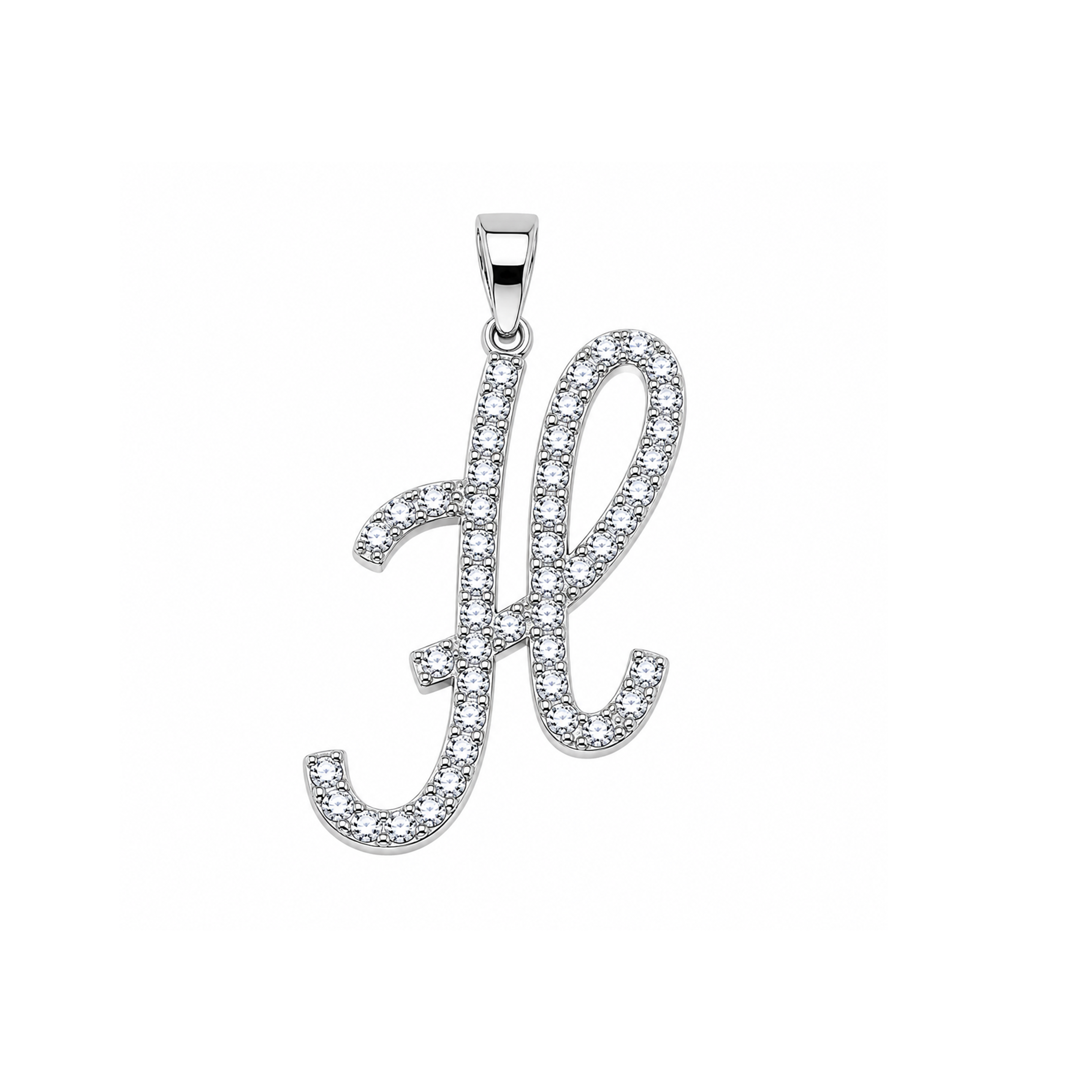 Rhodium Plated 925 Sterling Silver Cursive CZ Initial Charm Pendant -SPP00104