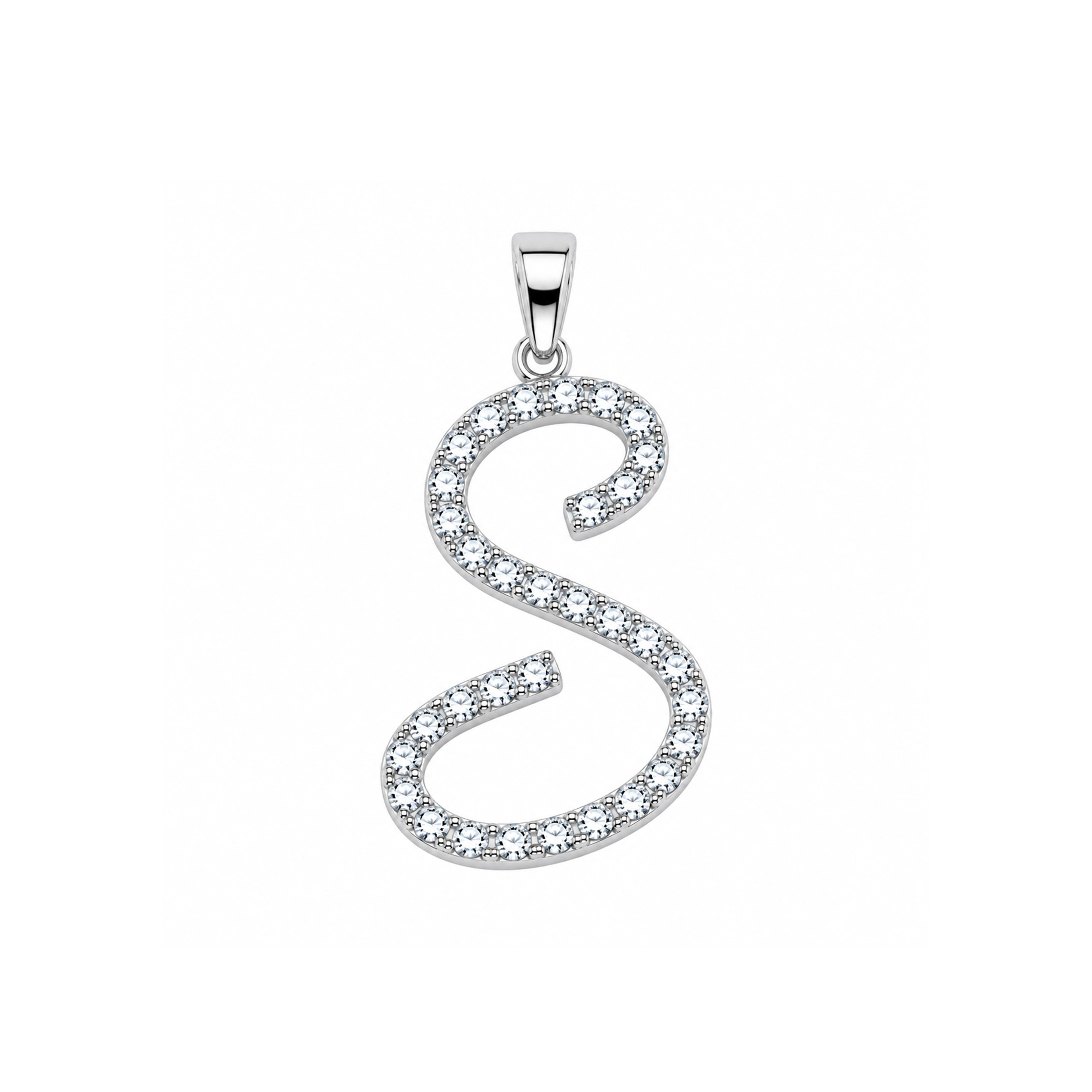 Rhodium Plated 925 Sterling Silver Cursive CZ Initial Charm Pendant -SPP00104