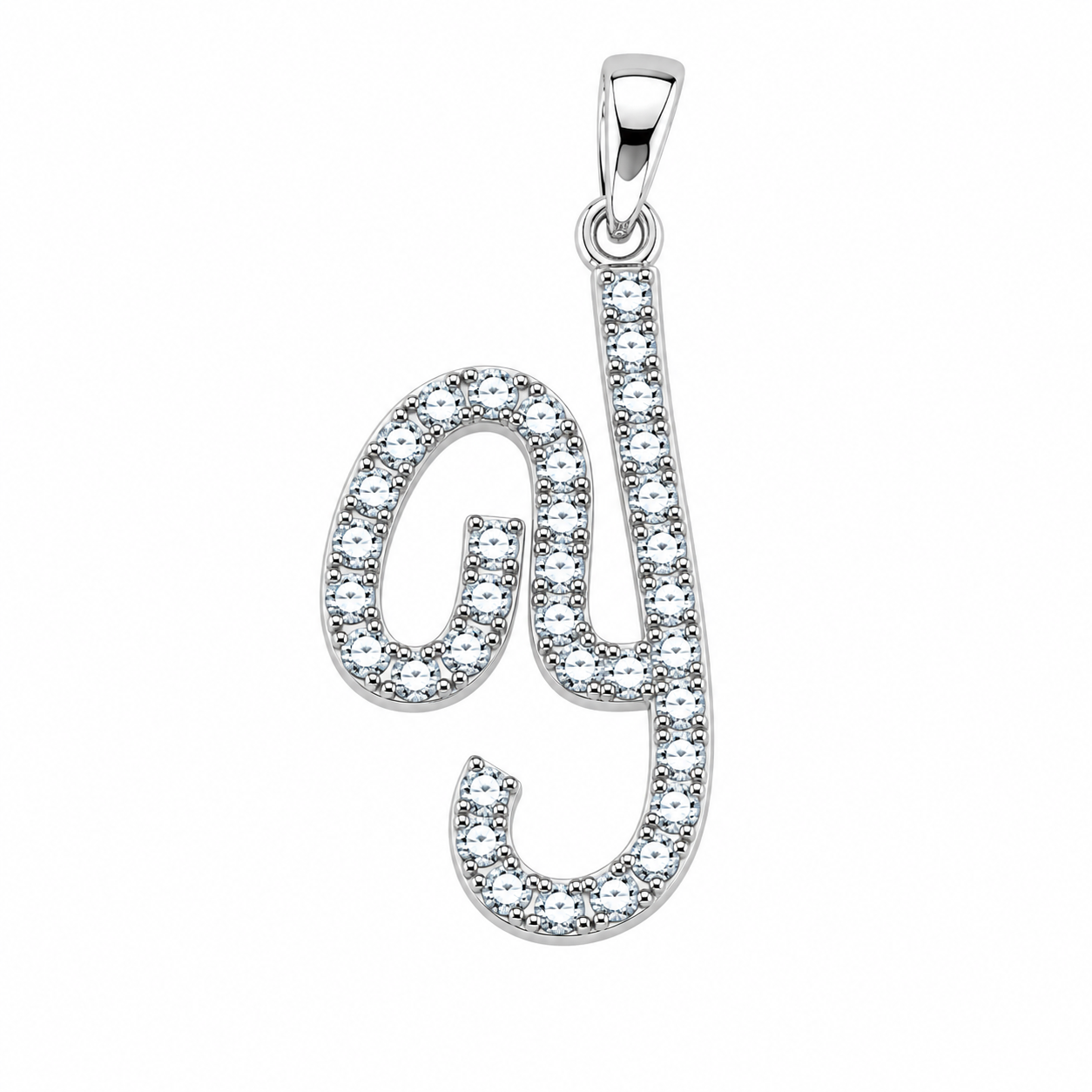 Rhodium Plated 925 Sterling Silver Cursive CZ Initial Charm Pendant -SPP00104
