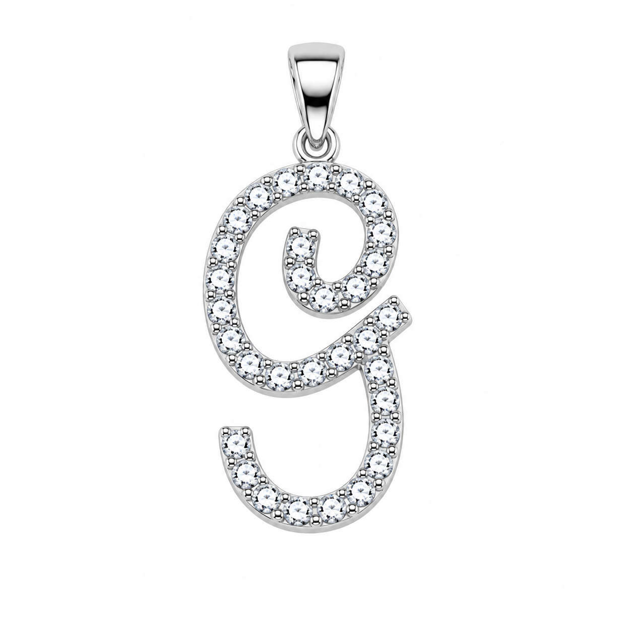 Rhodium Plated 925 Sterling Silver Cursive CZ Initial Charm Pendant -SPP00105