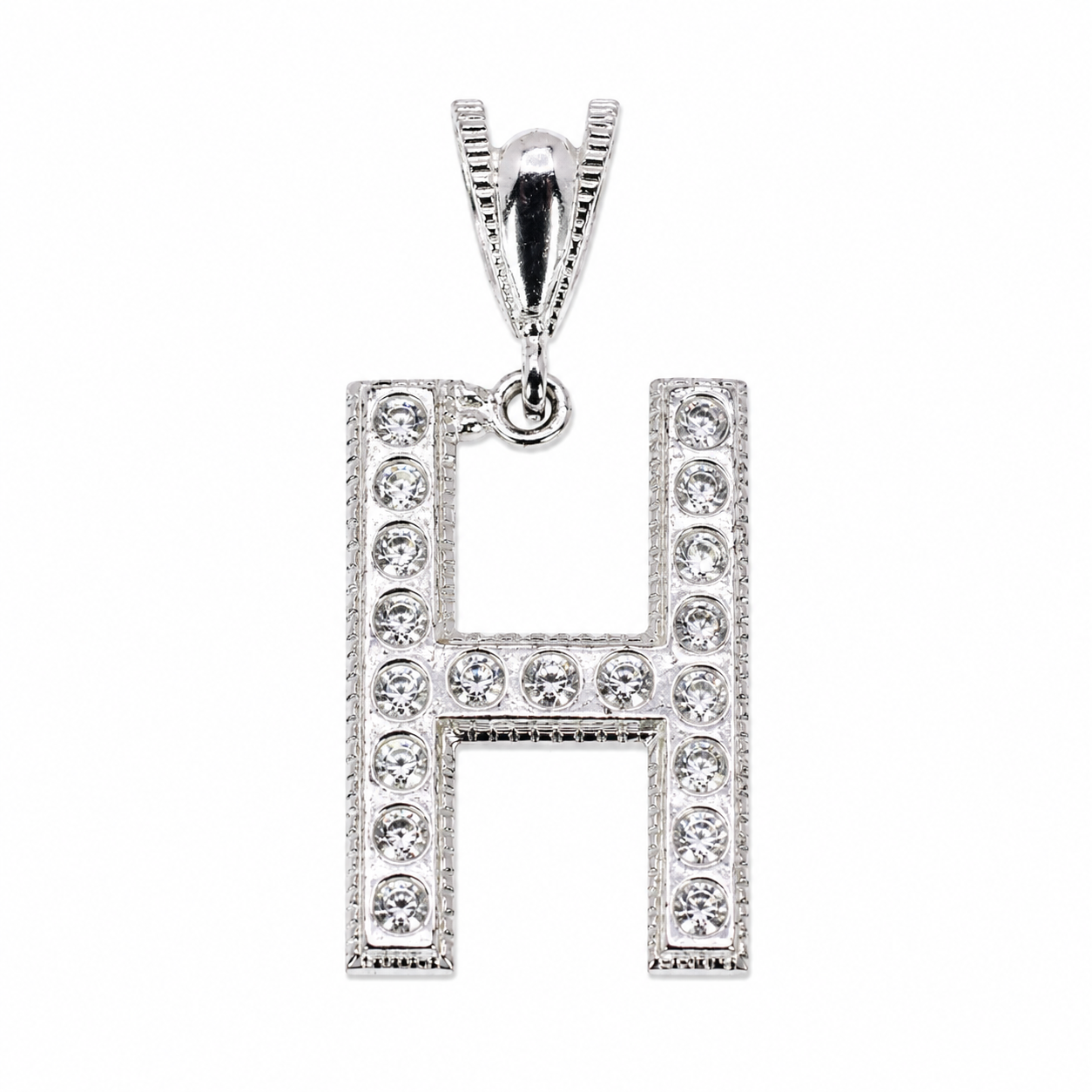 Rhodium Plated 925 Sterling Silver Cursive CZ Initial Charm Pendant-SPP00106