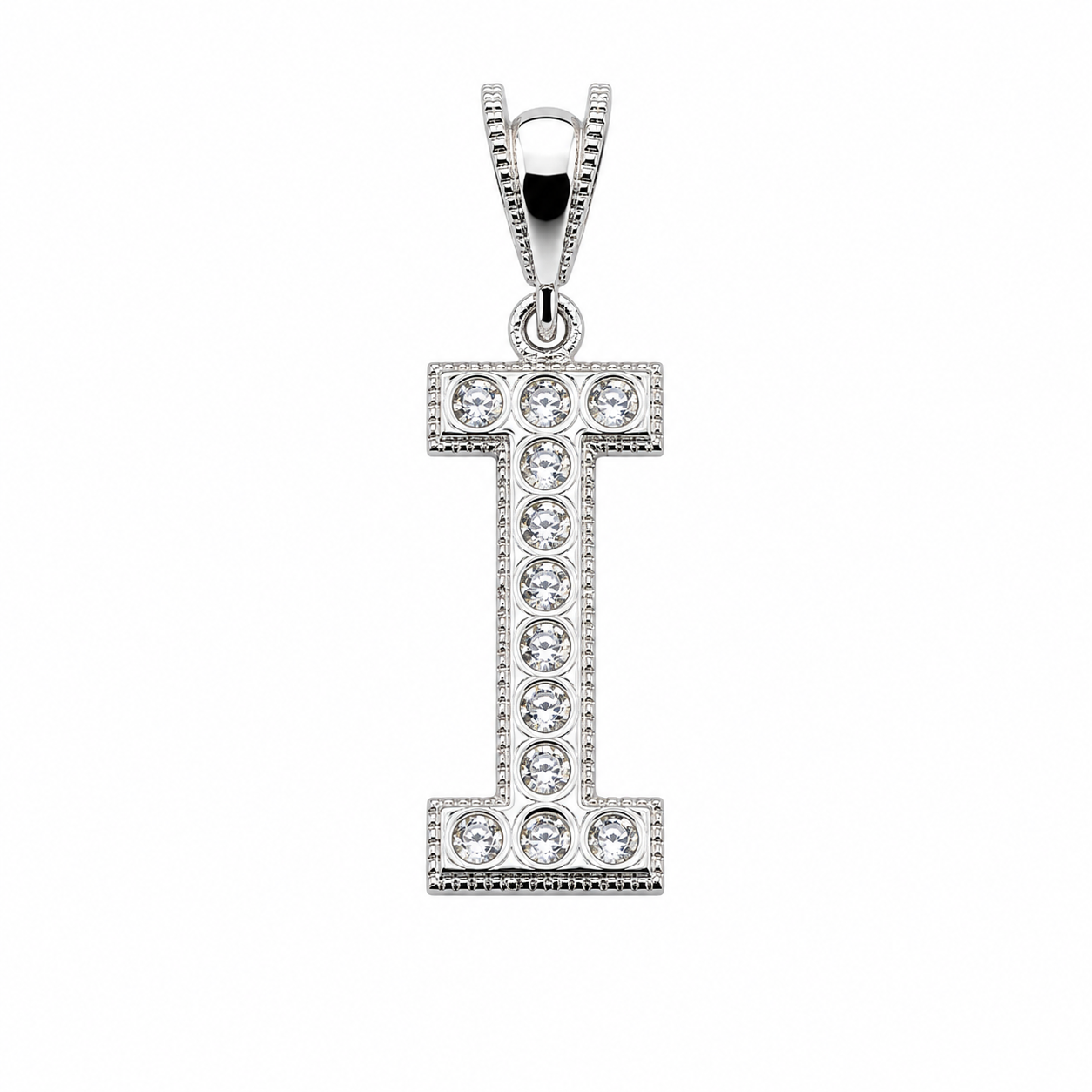 Rhodium Plated 925 Sterling Silver Cursive CZ Initial Charm Pendant-SPP00106