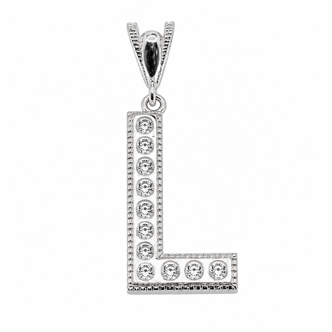 Rhodium Plated 925 Sterling Silver Cursive CZ Initial Charm Pendant-SPP00106