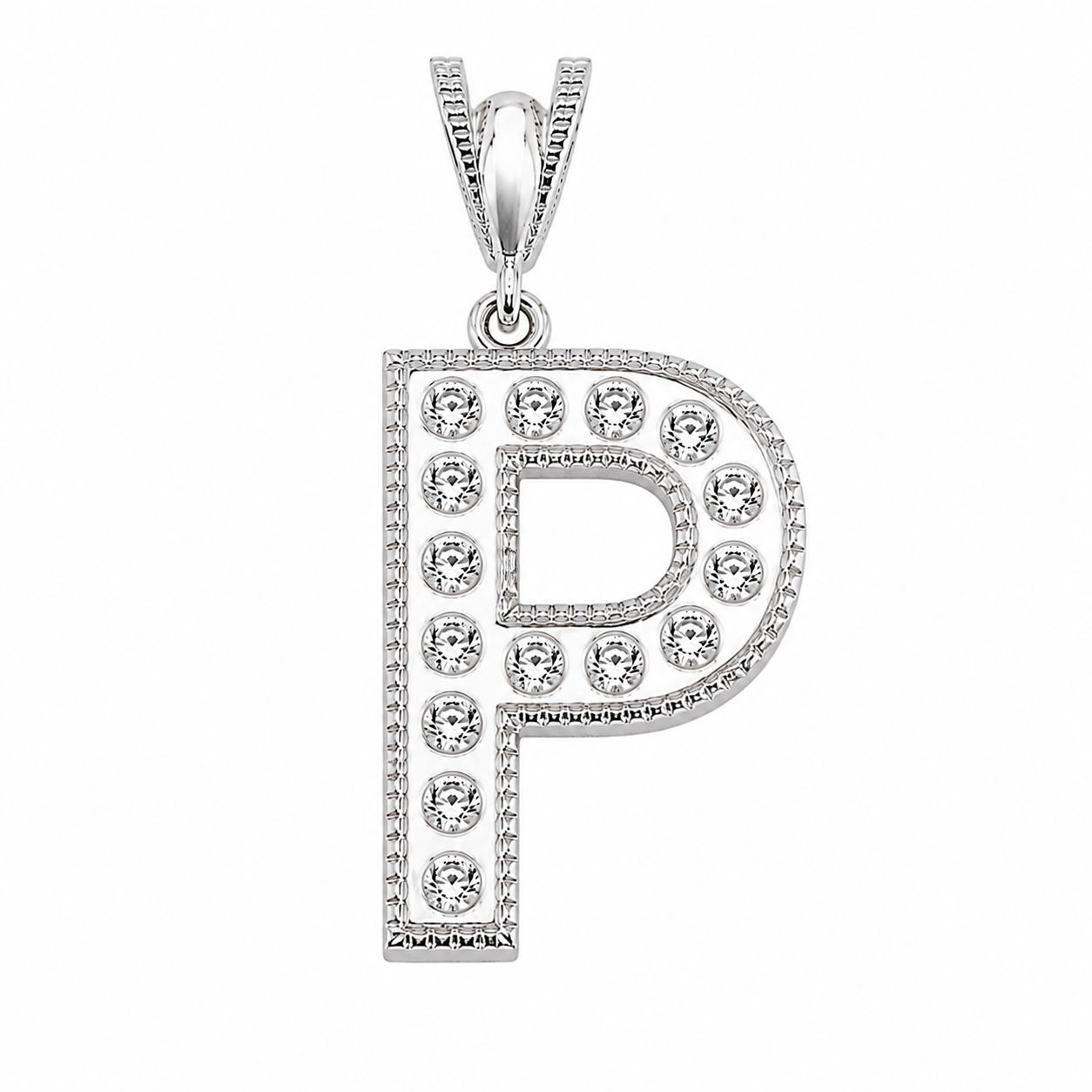 Rhodium Plated 925 Sterling Silver Cursive CZ Initial Charm Pendant-SPP00106