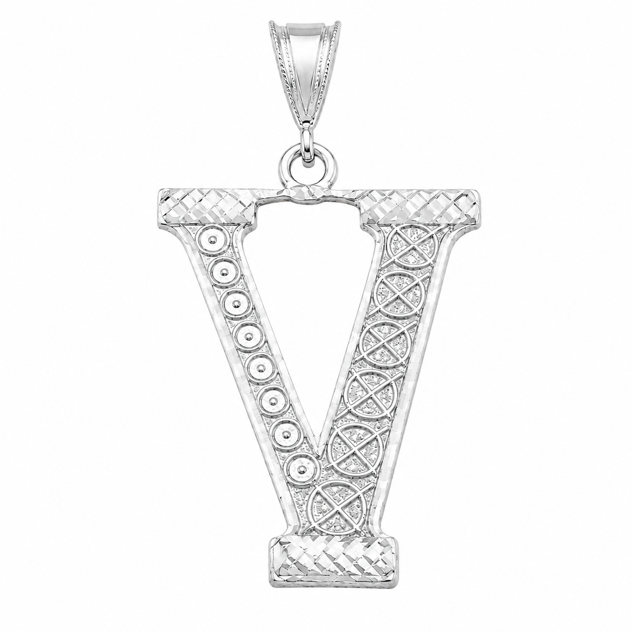 925 Sterling Silver Large Diamond Cut Initial Charm Pendant-SPP00107