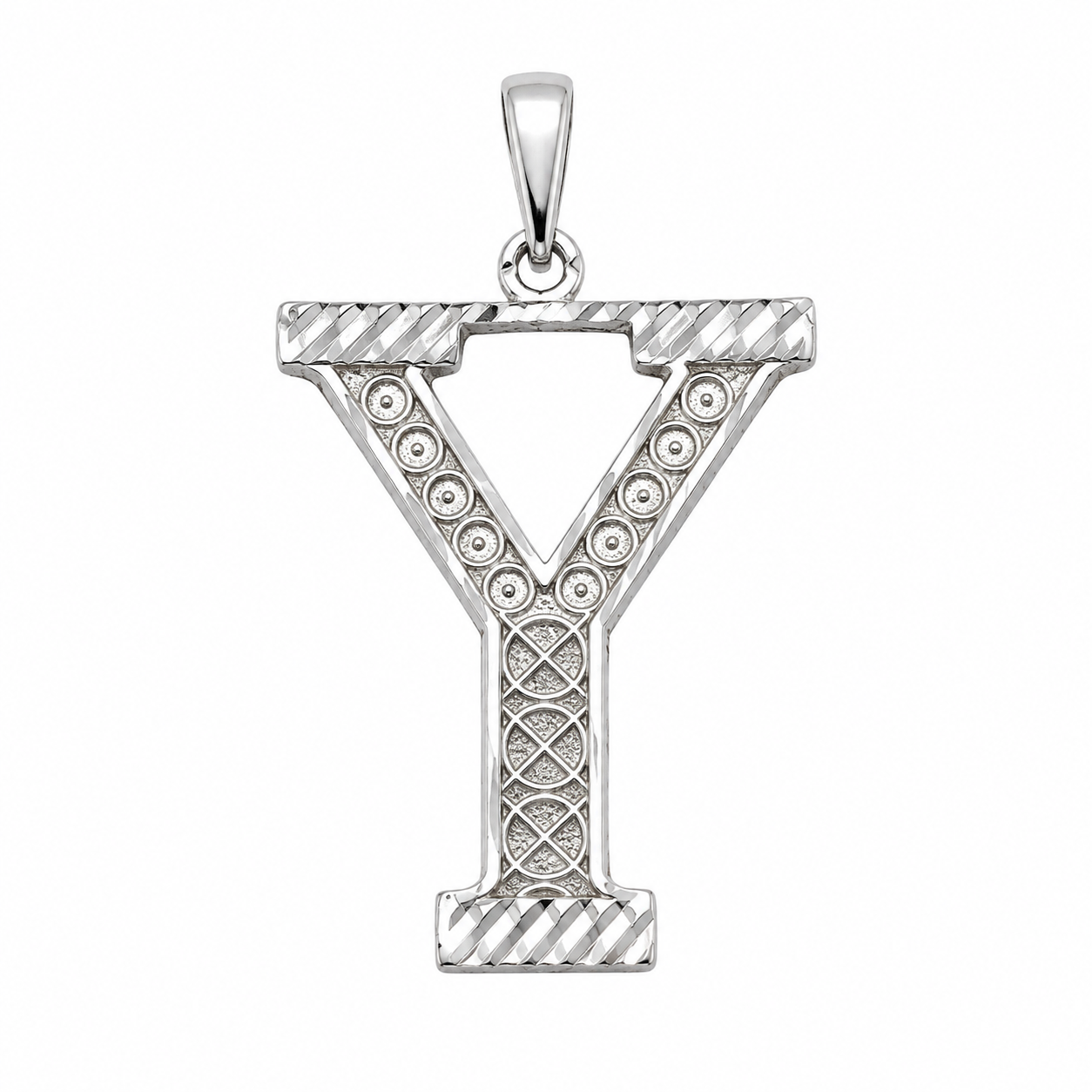 925 Sterling Silver Large Diamond Cut Initial Charm Pendant-SPP00107