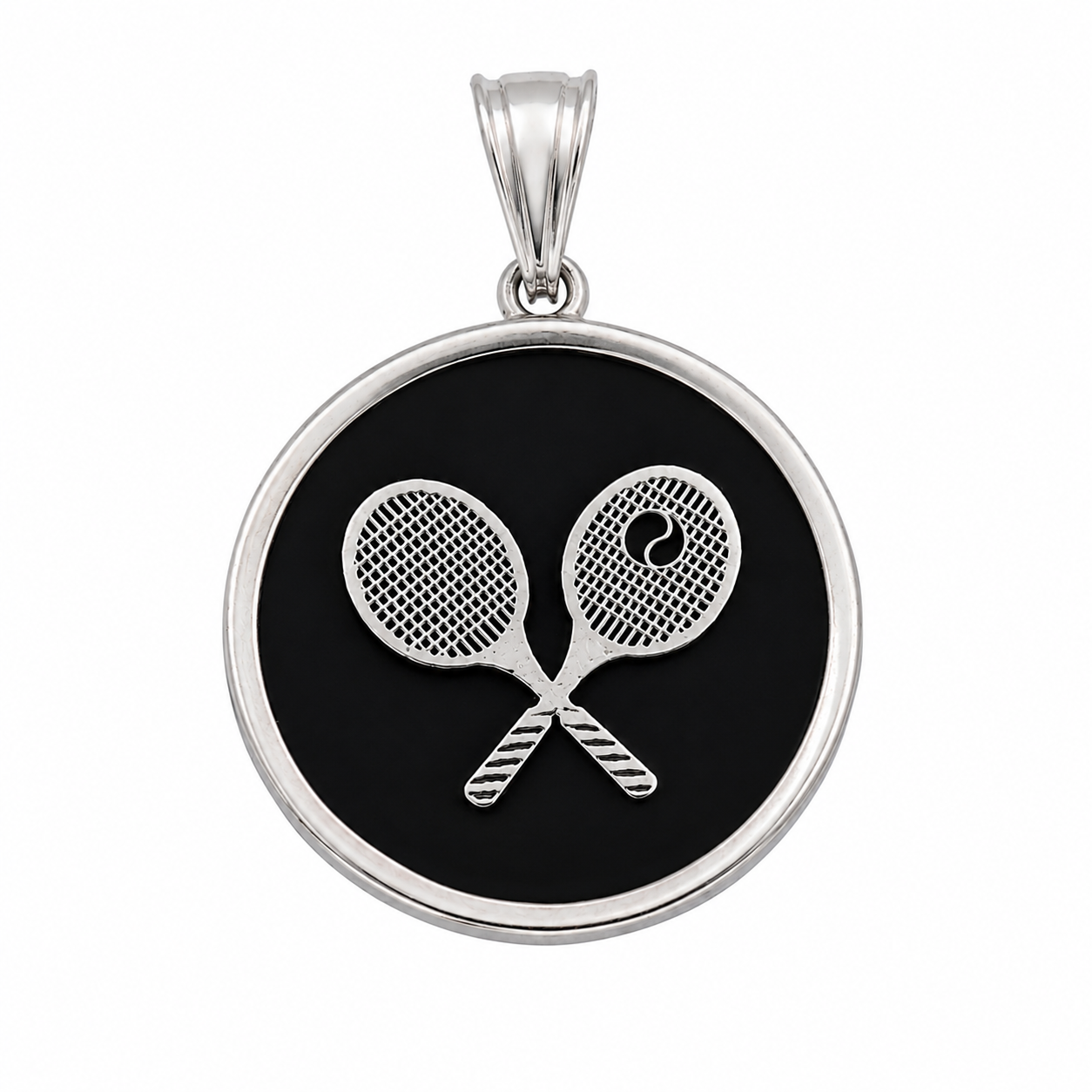 925 Sterling Silver Black Onyx Tennis Racket Charm Pendant-SPP00109