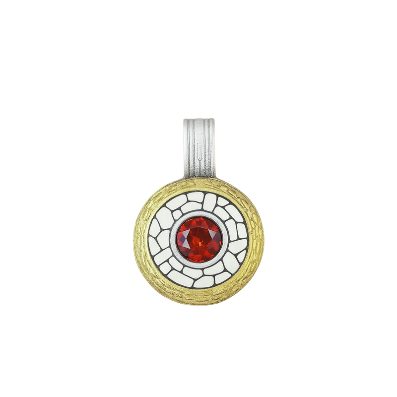 Clearance-Sterling Silver 2 Tone Red CZ Rock Medallion Pendant - SPP00048