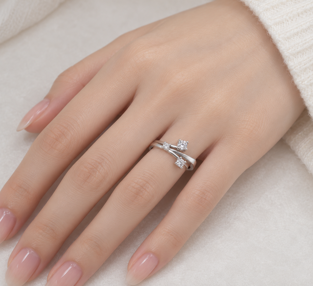 Final Price-Rhodium Plated 925 Sterling Silver CZ  Accent Wrap Ring- SPR00028
