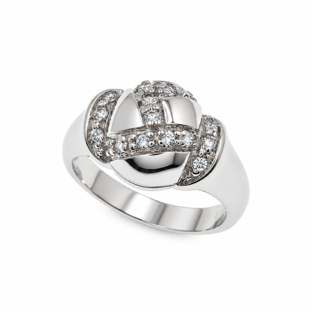 Final Price- Rhodium Plated 925 Sterling Silver CZ Wrap Dome Ring- SPR00029