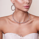 Rhodium & Rose Gold Plated 925 Sterling Silver Braided Mesh Earring and Necklace Set- SPS00102