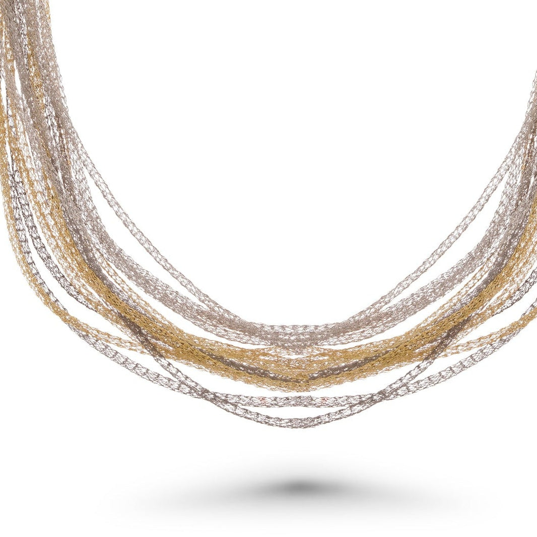 Gold, Black & Rhodium  Plated 925 Sterling Silver Multi Strand Mesh Earring and Necklace Set - SPS00103