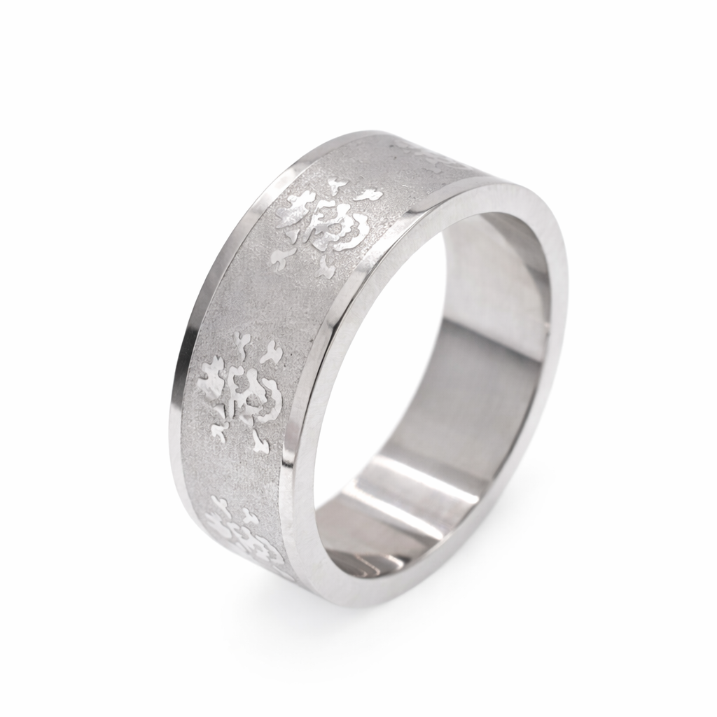 Rhodium Plated Stainless Steel Brushed Skull and Bones Men's Ring- SRB034