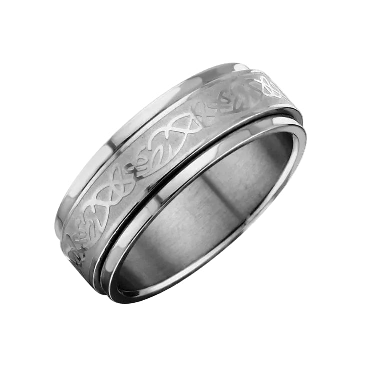 Rhodium Plated Stainless Steel Tribal Design Men's Spinner Ring- SRB0014