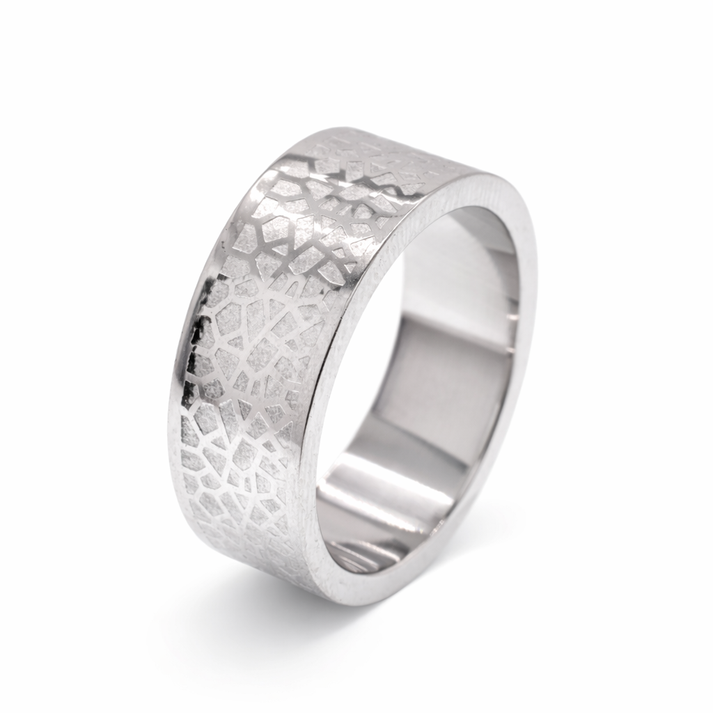 Rhodium Plated Stainless Steel Mosaic Men's Ring- SRB0025