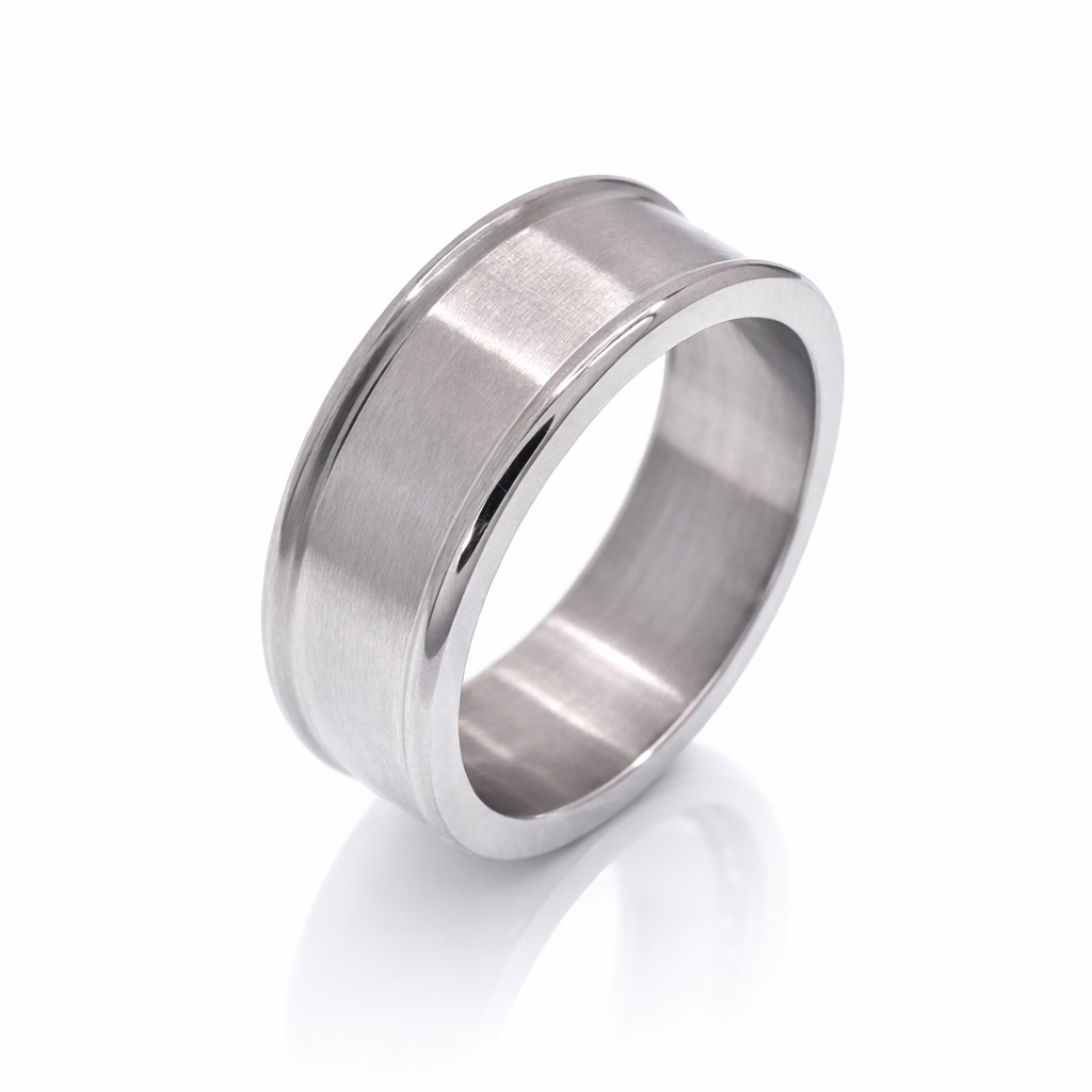 Rhodium Plated Stainless Steel Plain Bordered Ring- SRB055