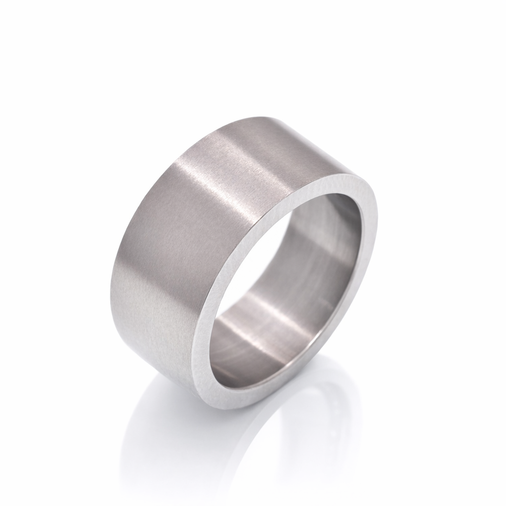 Rhodium Plated Stainless Steel Plain Flat Band 8MM Ring- SRB057