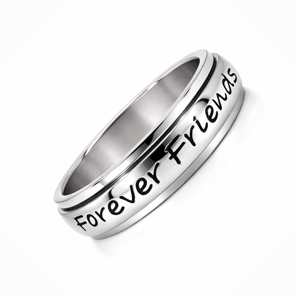 Rhodium Plated Stainless Steel Always Sisters Forever Friends Ring- SRB065