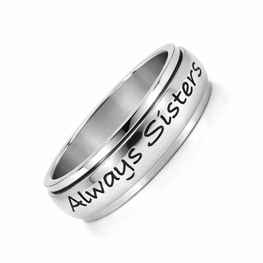 Rhodium Plated Stainless Steel Always Sisters Forever Friends Ring