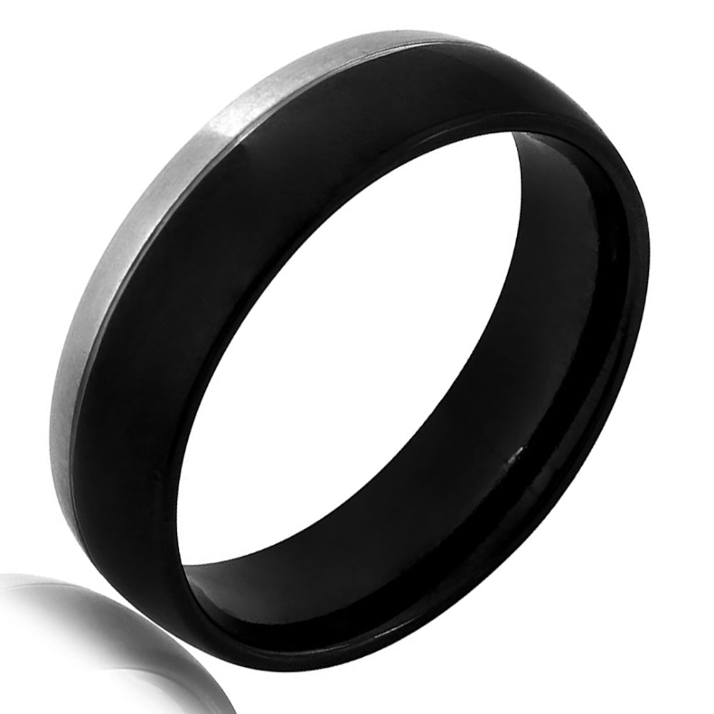 Black & Rhodium Plated Stainless Steel Band Ring- SRB068