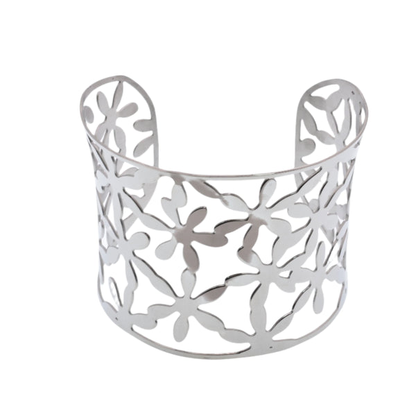 Stainless Steel Flower Cutout Cuff Bracelet - SSB00002