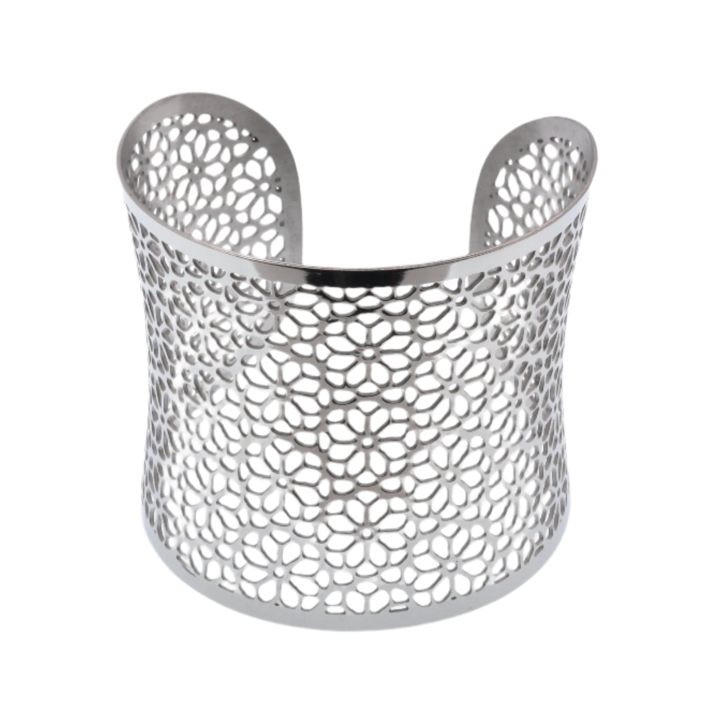 Brazalete de acero inoxidable con delicada flor recortada - SSB00004