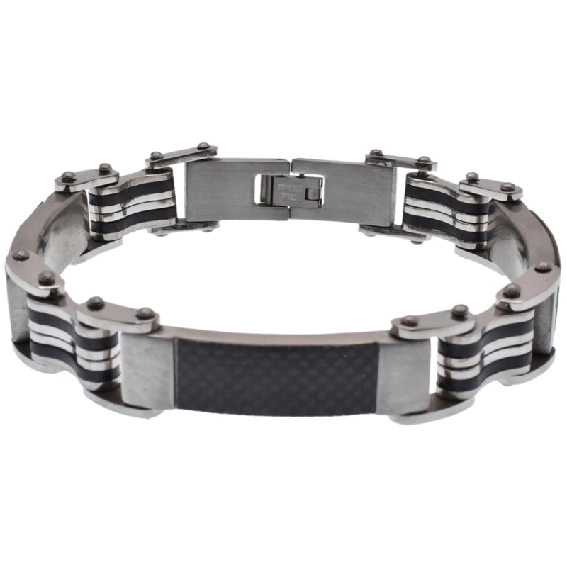 Stainless Steel Biker Chain Carbon Fiber Design 14.8mm Bracelet - SSB00031