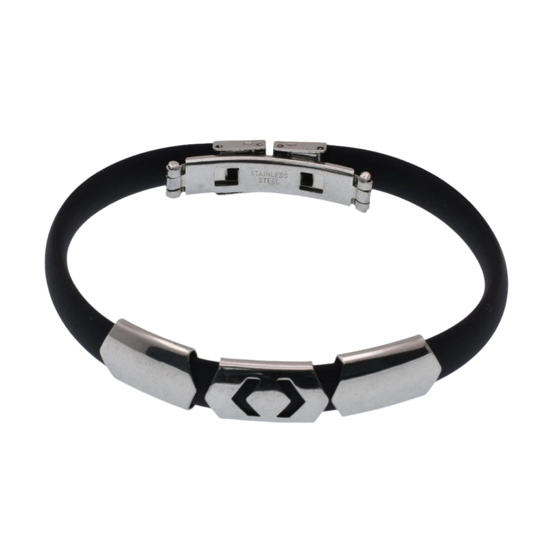 Stainless Steel Triple Arrow Center Design Rubber Bracelet - SSB00067