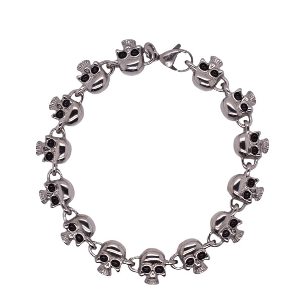 Stainless Steel Skull Black Enamel Eyes 11mm Bracelet - SSB00184