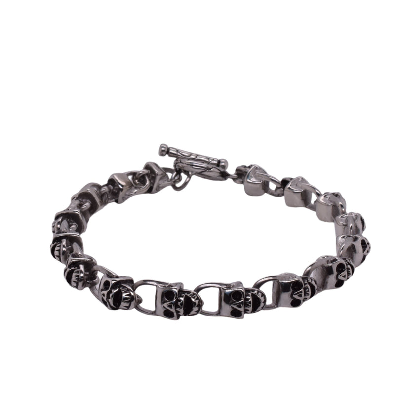 Stainless Steel Skull Black Enamel Eyes 7mm T-Bar Lock Bracelet - SSB00186