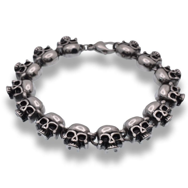 Rhodium Plated Stainless Steel Skull Bracelet - SSB00187