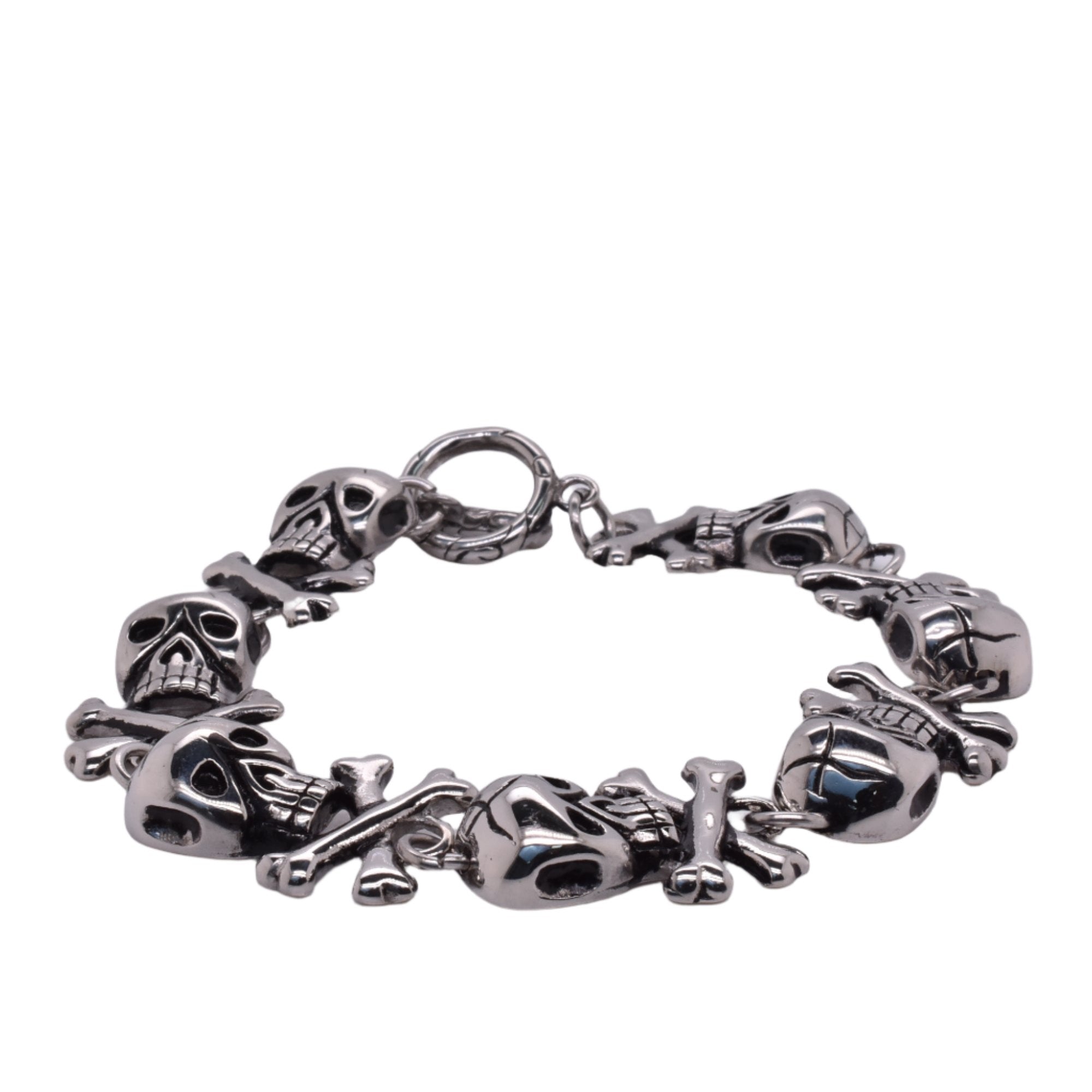 Stainless Steel Skull Crossbones Black Enamel 17mm T-Bar Lock