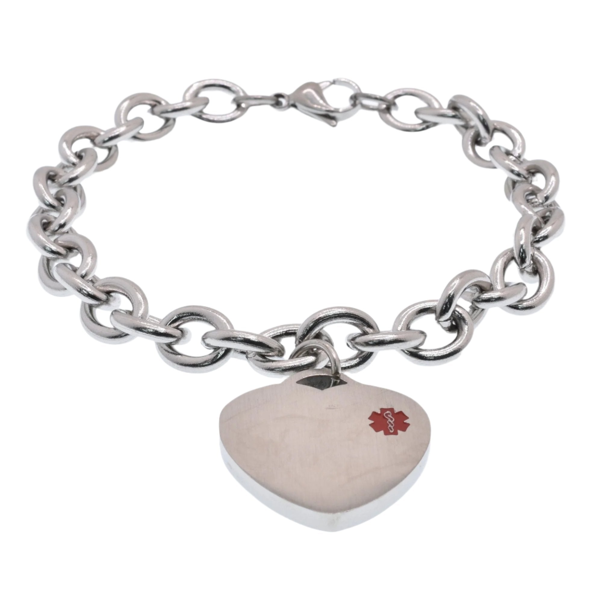 Pulsera de acero inoxidable rodiado con identificación médica y corazón de 8,7 mm - SSB00250