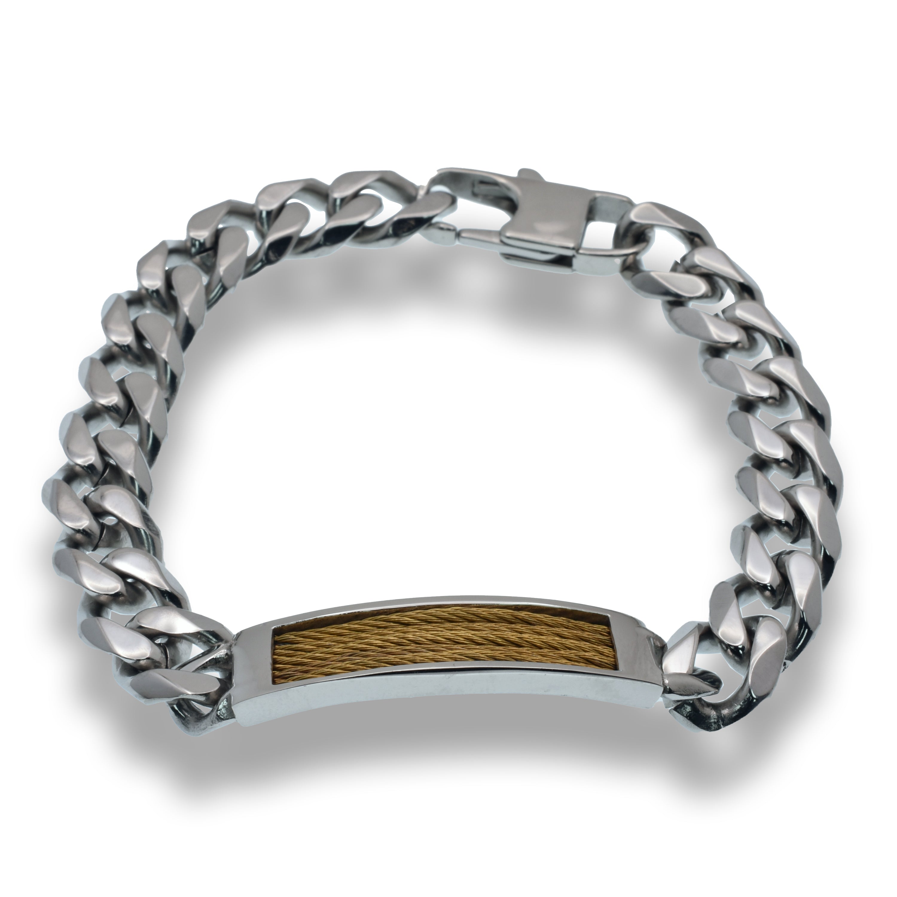 Pulsera de acero inoxidable rodiado con eslabones trenzados de 10 mm - SSB00257GP