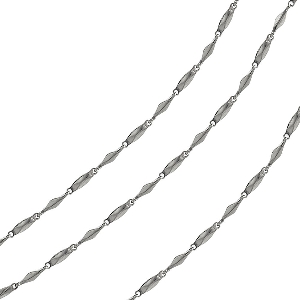 Rhodium Plated Stainless Steel 3 MM Bullet Link Chain Necklace - SSC014