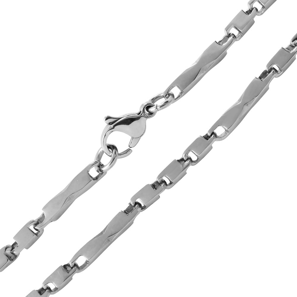 Rhodium Plated Stainless Steel 2.8 MM 3+1 Bullet Link Chain Necklace - SSC015