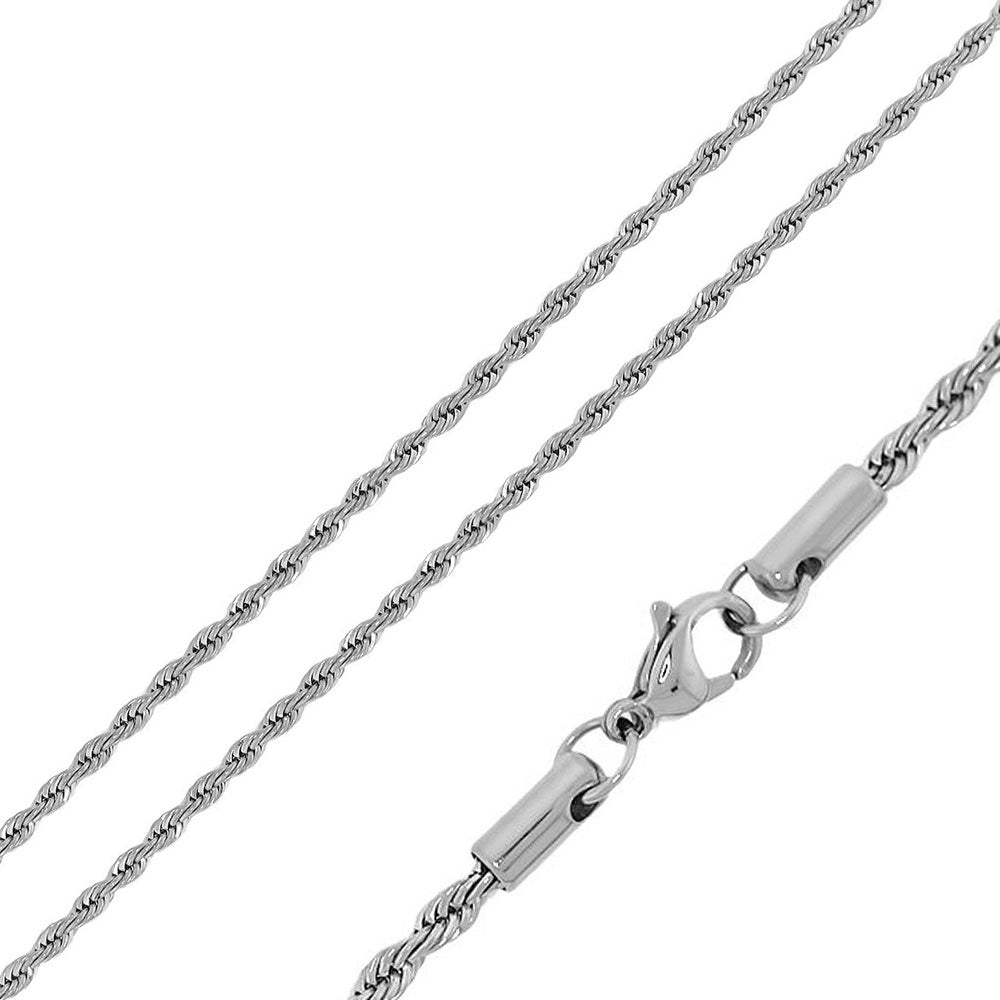 Rhodium Plated Stainless Steel 2 MM Rope Link Chain Necklace - SSC042