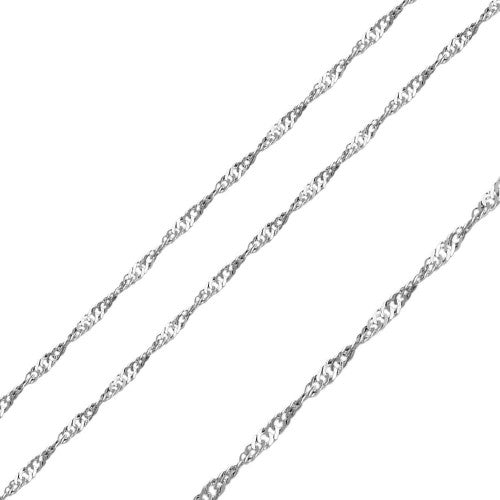 Rhodium Plated Stainless Steel 3 MM Singapore Link Chain Necklace - SSC067