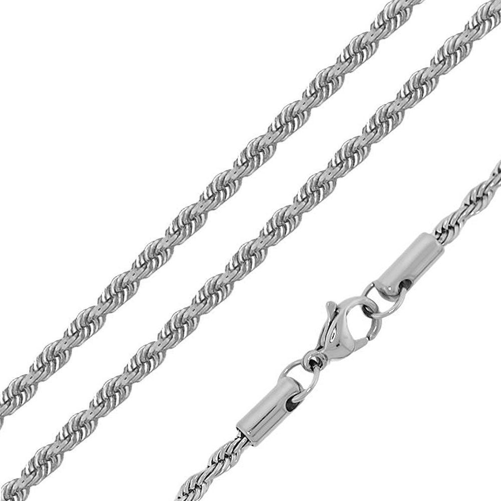 Rhodium Plated Stainless Steel 4.7 MM Rope Link Chain Necklace - SSC072