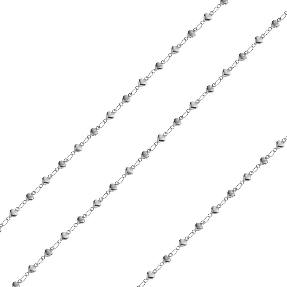 Rhodium Plated Stainless Steel 5.5 MM Heart Link Chain Necklace - SSC075