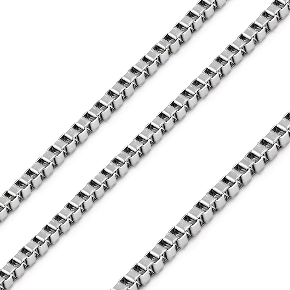 Rhodium Plated Stainless Steel 3 MM Box Link Chain Necklace - SSC076