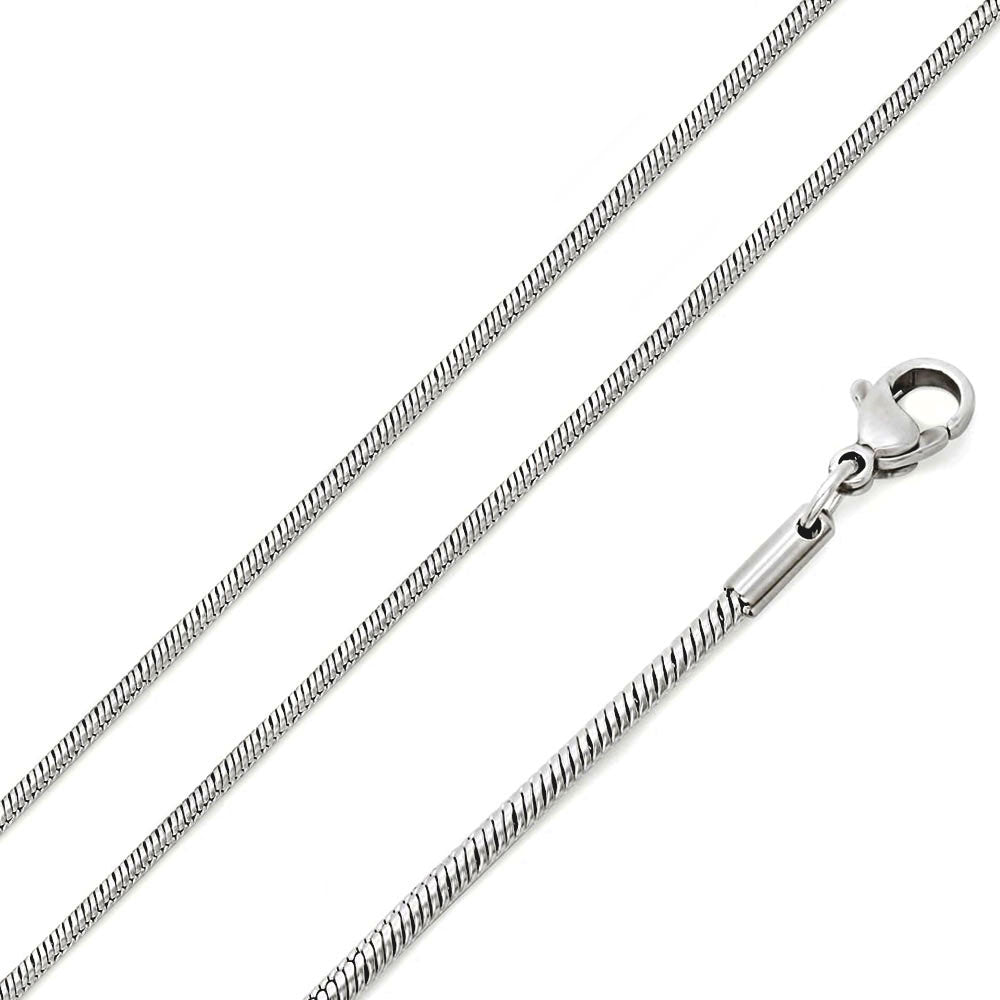 Rhodium Plated Stainless Steel 1 MM Round Snake Link Chain Necklace - SSC079