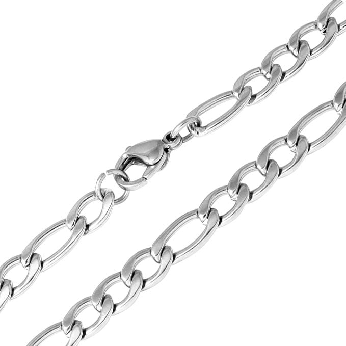 Rhodium Plated Stainless Steel 6 MM Figaro Link Chain Necklace - SSC085