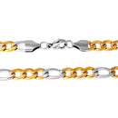 Gold & Rhodium PlatedStainless Steel 7MM Figaro Link Chain Necklace - SSC089GP