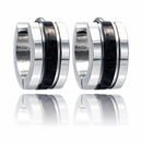 Stainless Steel Black Line Center Huggie Earrings - SSE00001