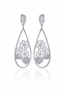 Rhodium Plated Stainless Steel Multi Cut Out Flower Tear Drop Earrings - SSE00007