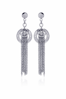 Rhodium Plated Stainless Steel Open Disc Chain Link Chandelier Earrings - SSE00008