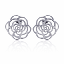 Rhodium Plated Stainless Steel Open Flower Stud Earrings - SSE00009